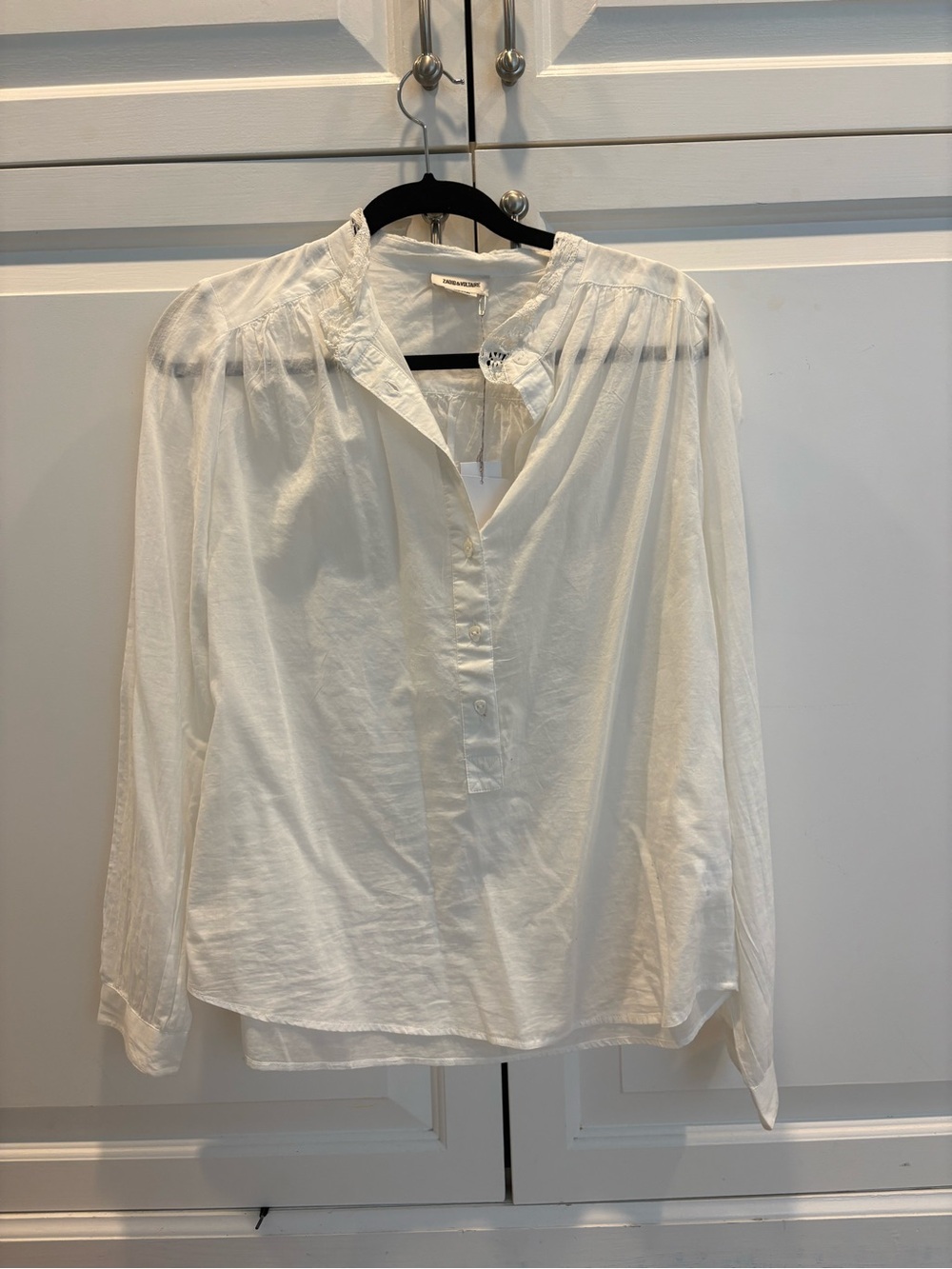 Zadig & Voltaire White Button-Front Peasant Blouse
